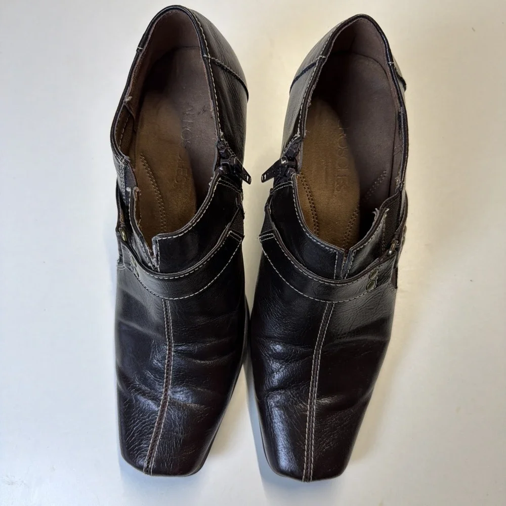 Aerosoles Women‎ Fascination Ankle Booties Brown Square Toe Sz 7.5